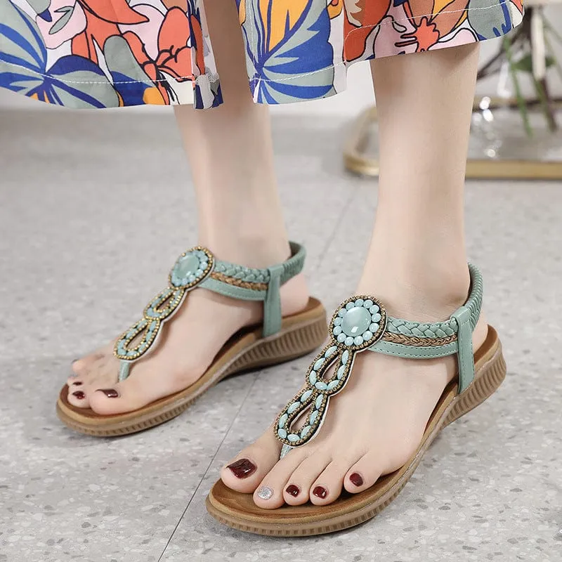 Women's Rhinestone T-strap Sandals
