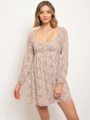 WOMEN'S RUCHED BACK FLORAL MINI DRESS
