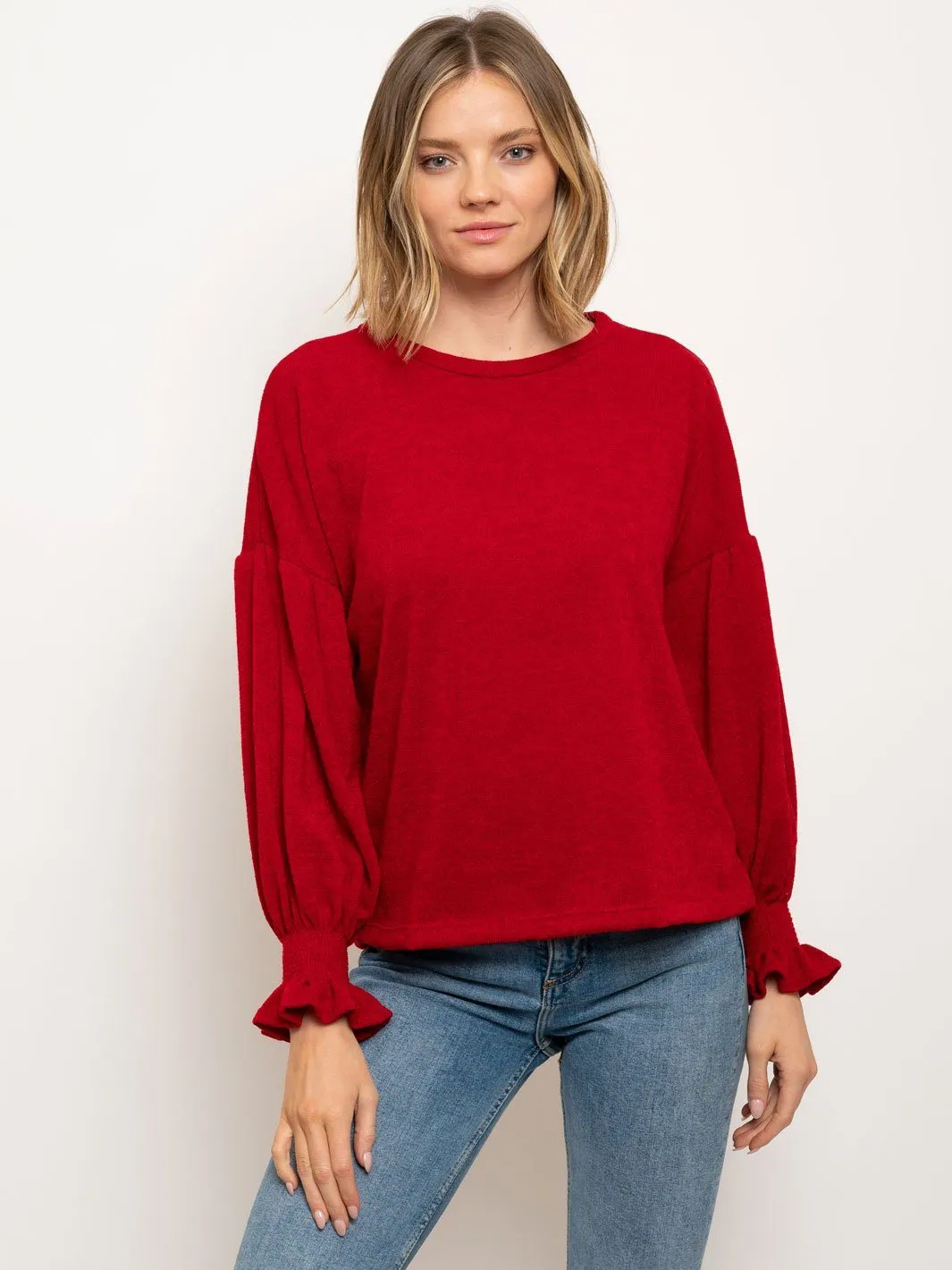 WOMEN'S RUCHED LONG SLEEVE TOP