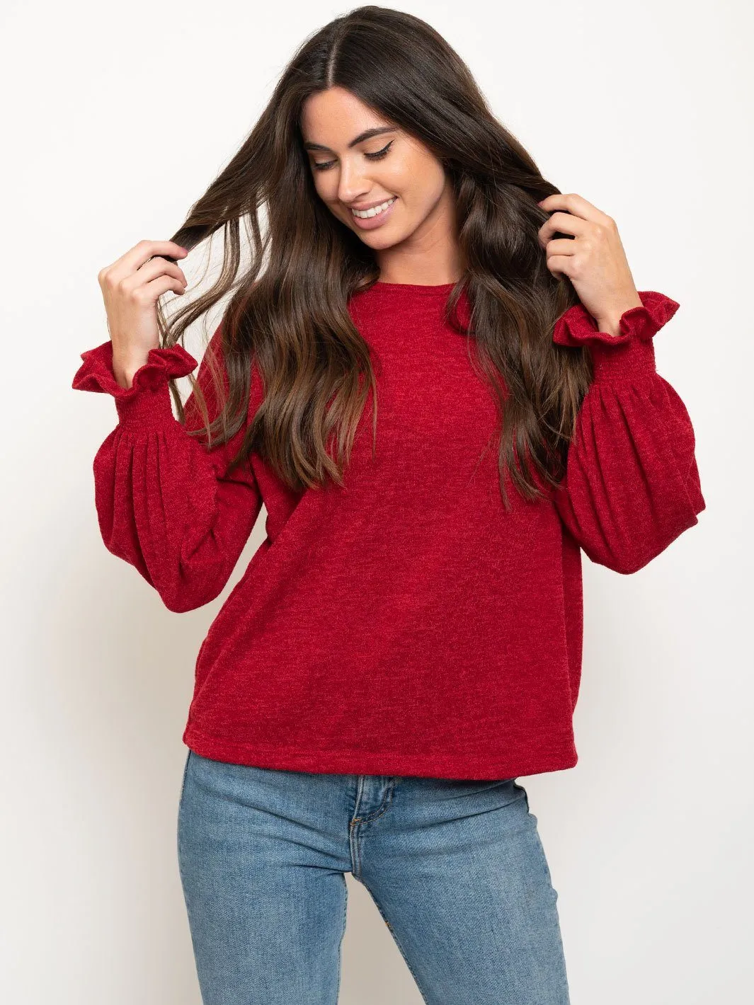 WOMEN'S RUCHED LONG SLEEVE TOP