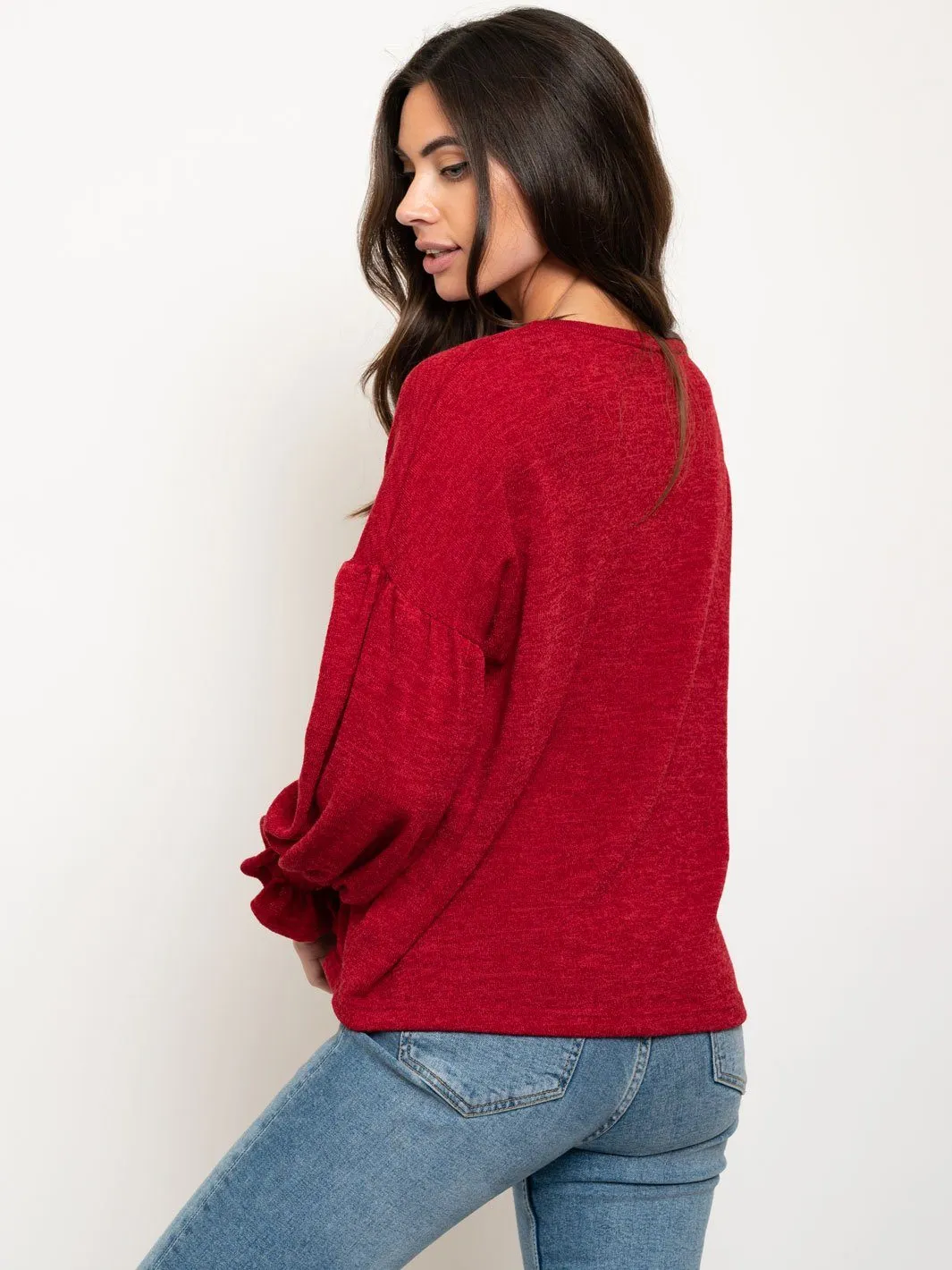 WOMEN'S RUCHED LONG SLEEVE TOP