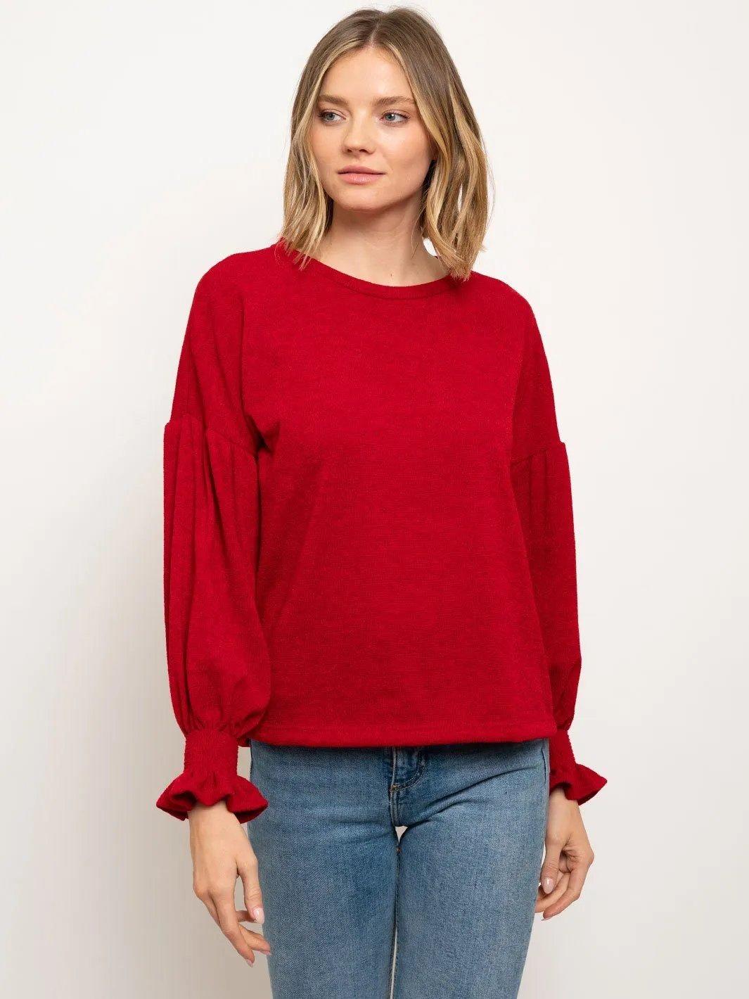 WOMEN'S RUCHED LONG SLEEVE TOP