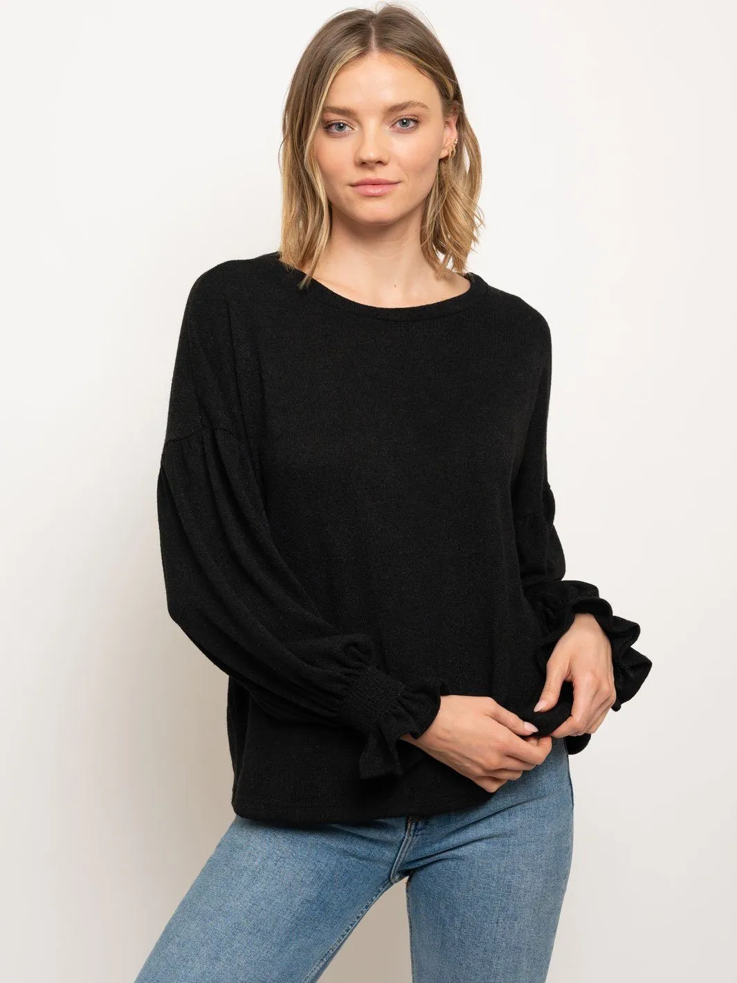 WOMEN'S RUCHED LONG SLEEVE TOP
