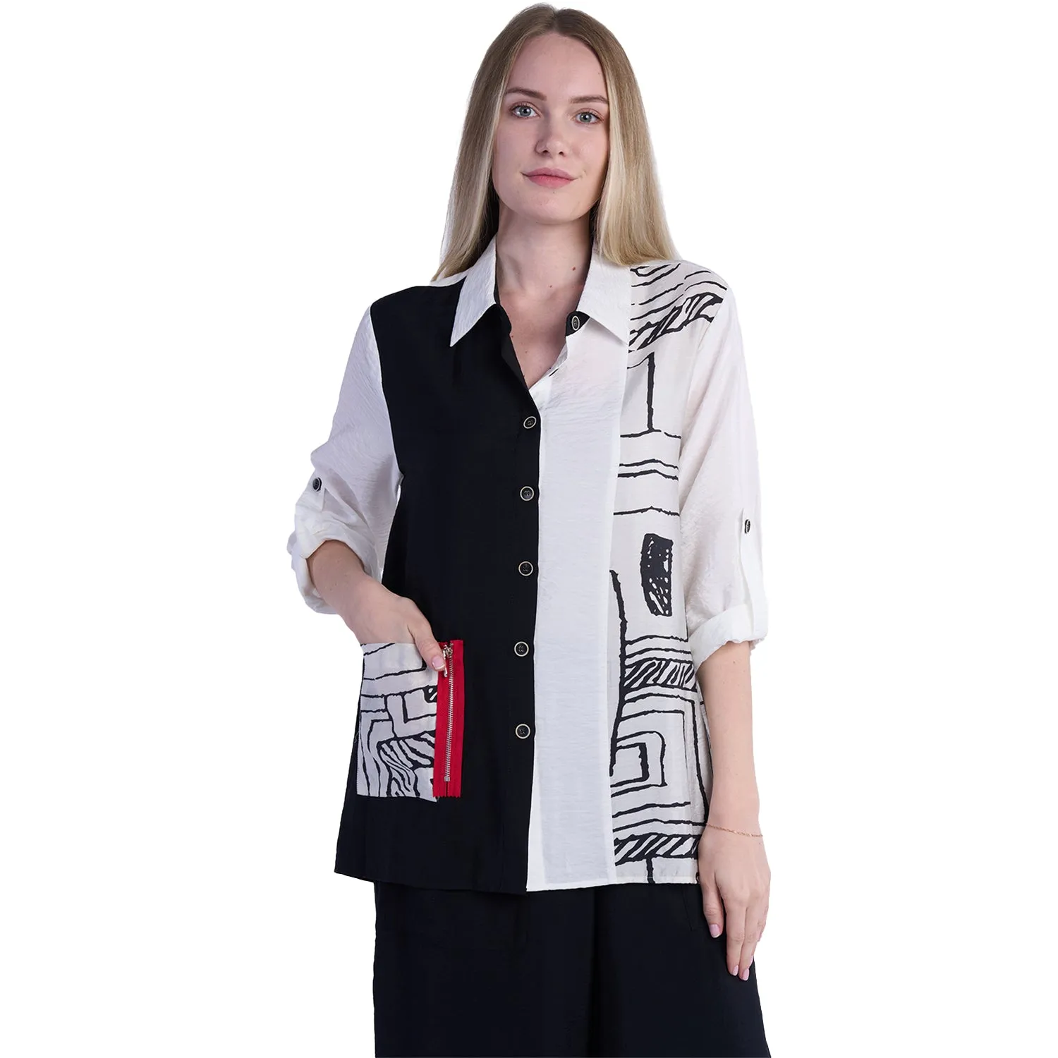 Women's Shana Apparel Red Zip Detail Shirt White