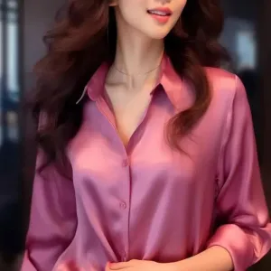 Women's Solid Color Polo-Neck Button Elegant Loose Long Sleeve Versatile Unique Shirt Tops
