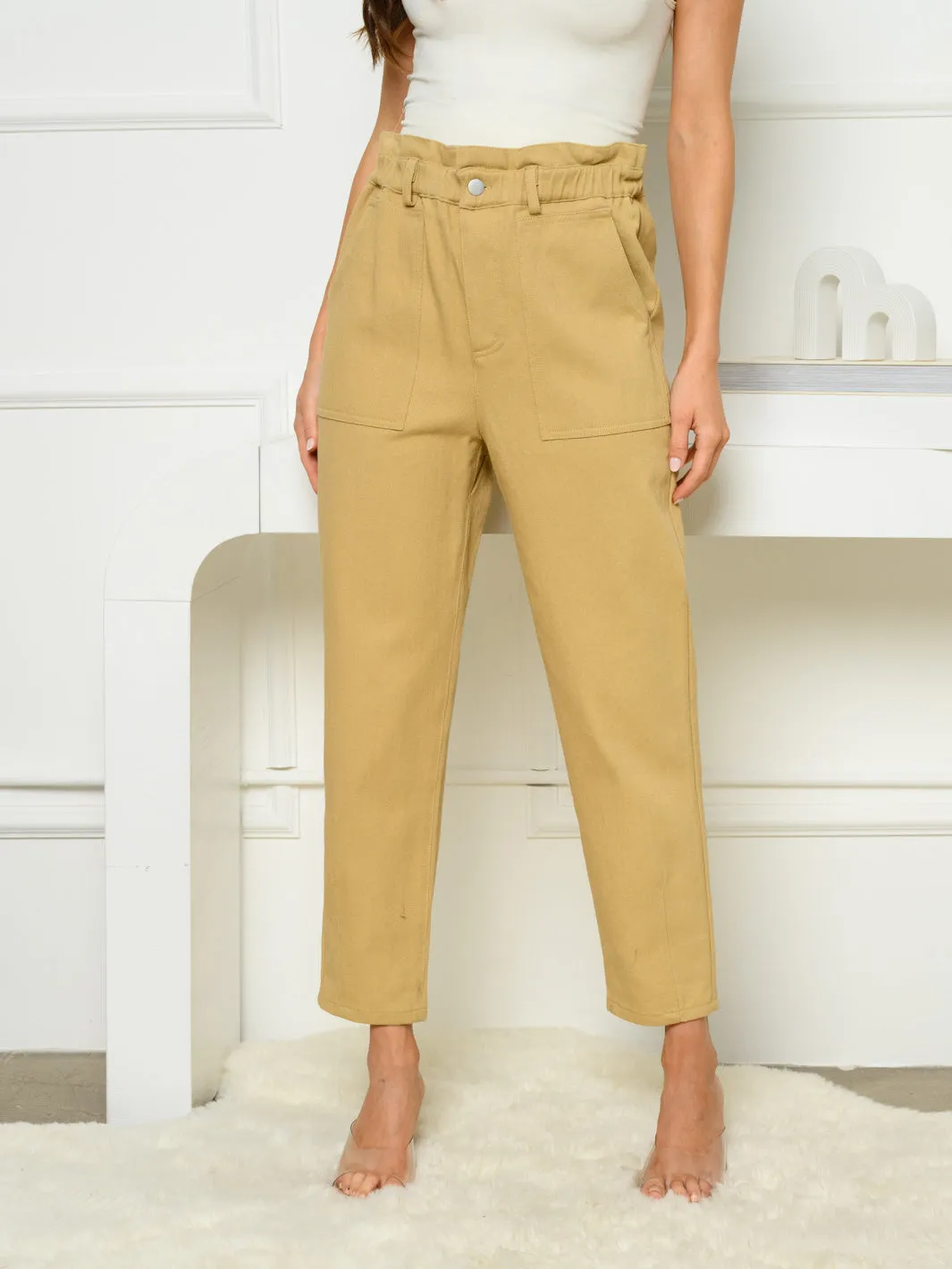 WOMEN'S STRAIGHT LEG RUCHED WAIST PANTS