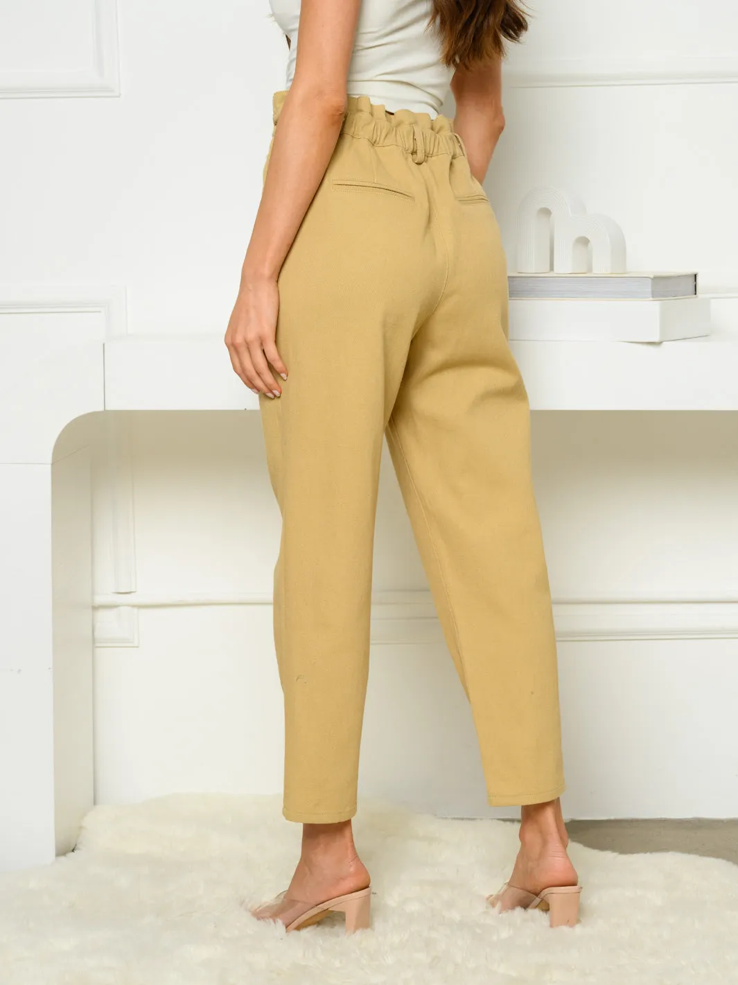 WOMEN'S STRAIGHT LEG RUCHED WAIST PANTS