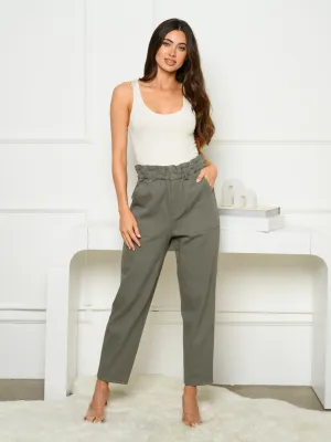 WOMEN'S STRAIGHT LEG RUCHED WAIST PANTS