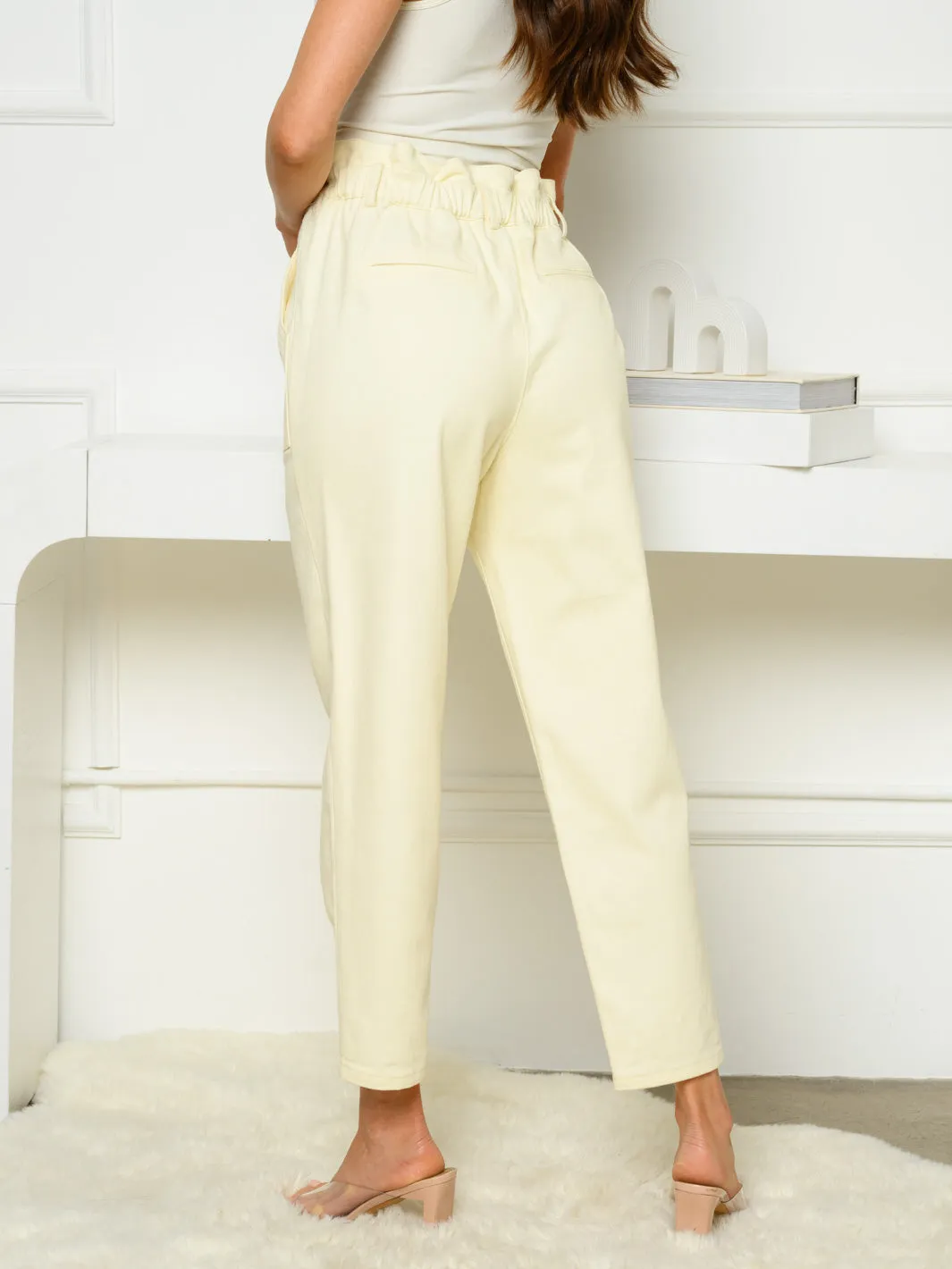 WOMEN'S STRAIGHT LEG RUCHED WAIST PANTS