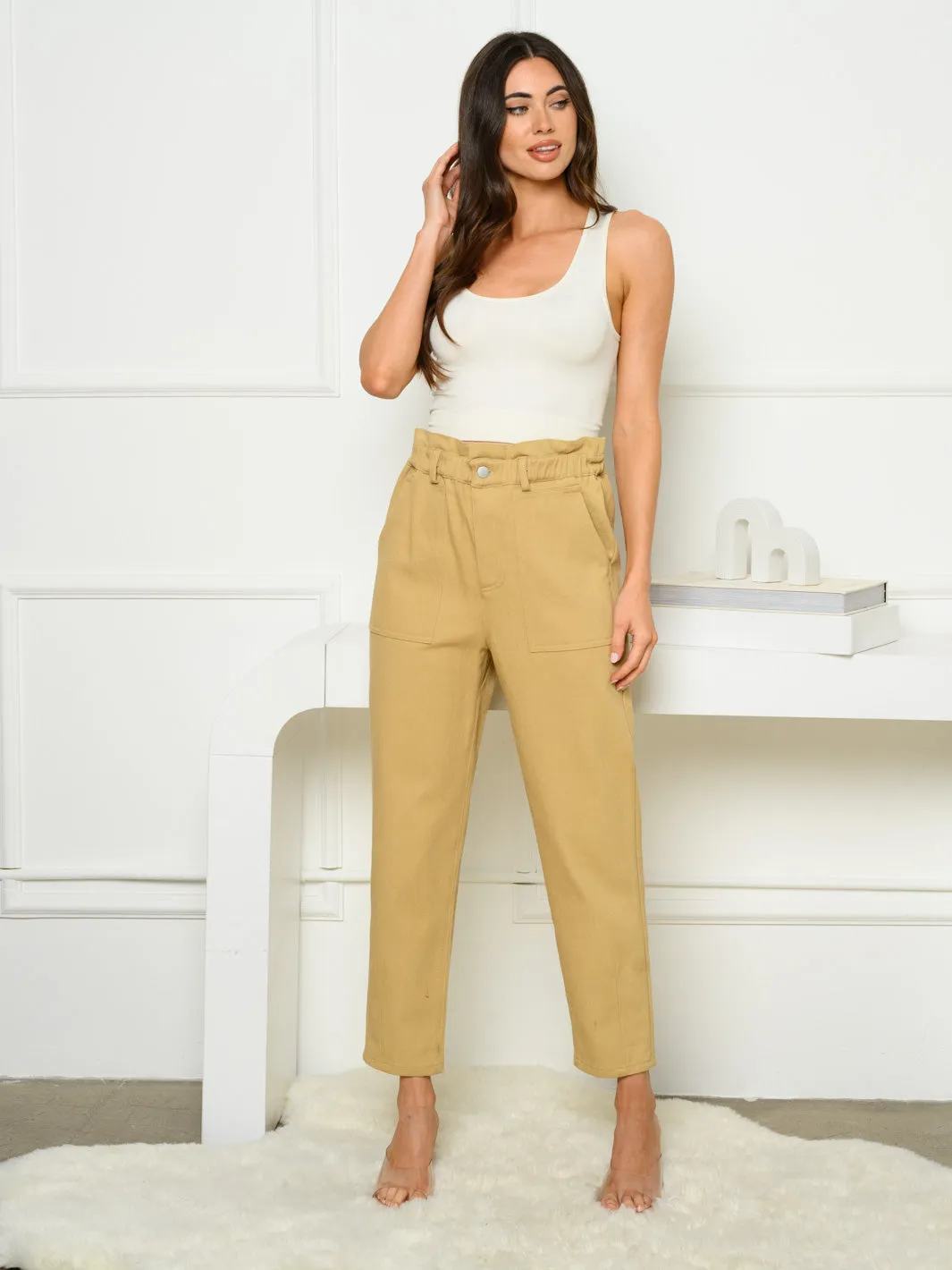 WOMEN'S STRAIGHT LEG RUCHED WAIST PANTS