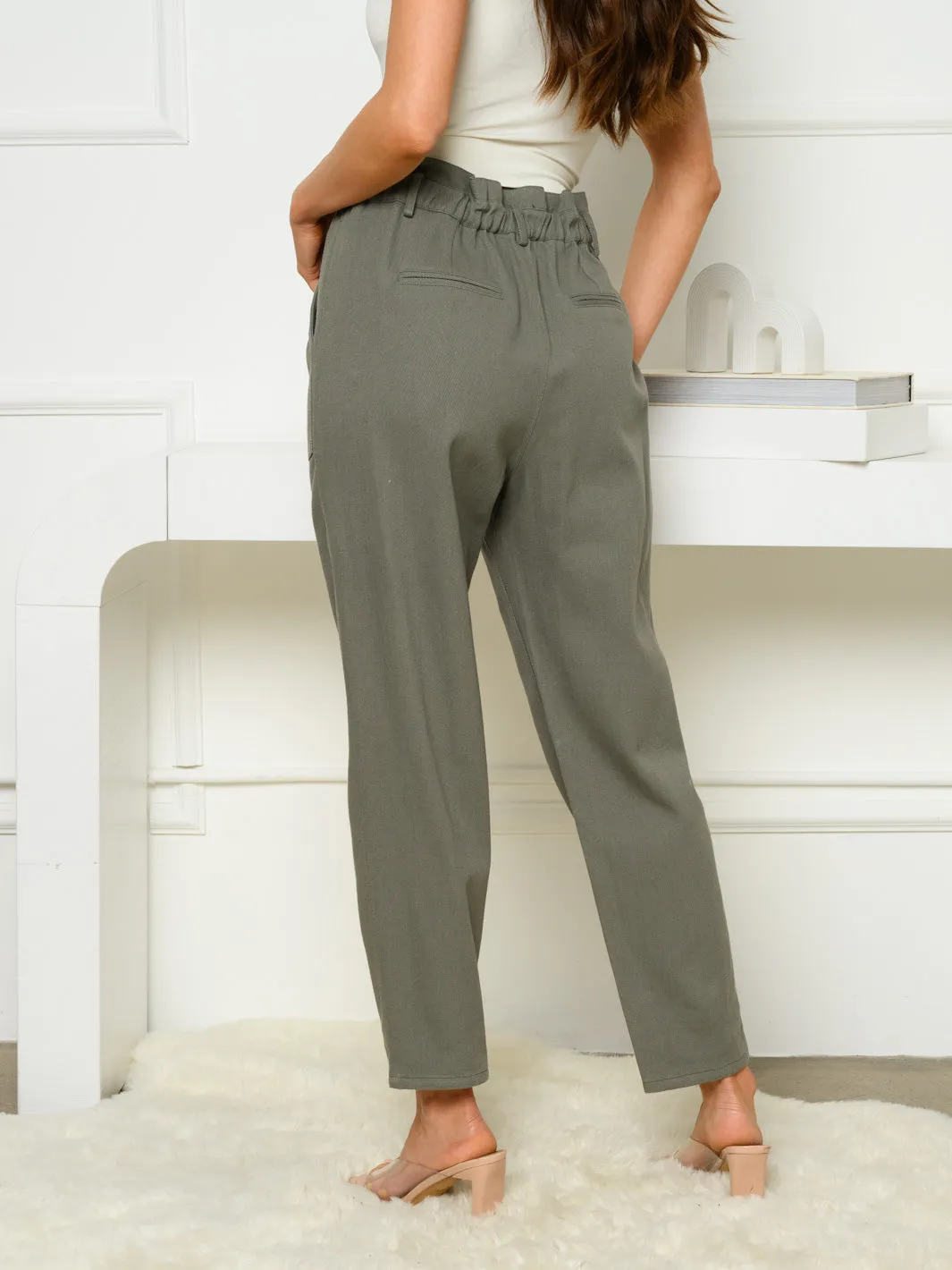 WOMEN'S STRAIGHT LEG RUCHED WAIST PANTS