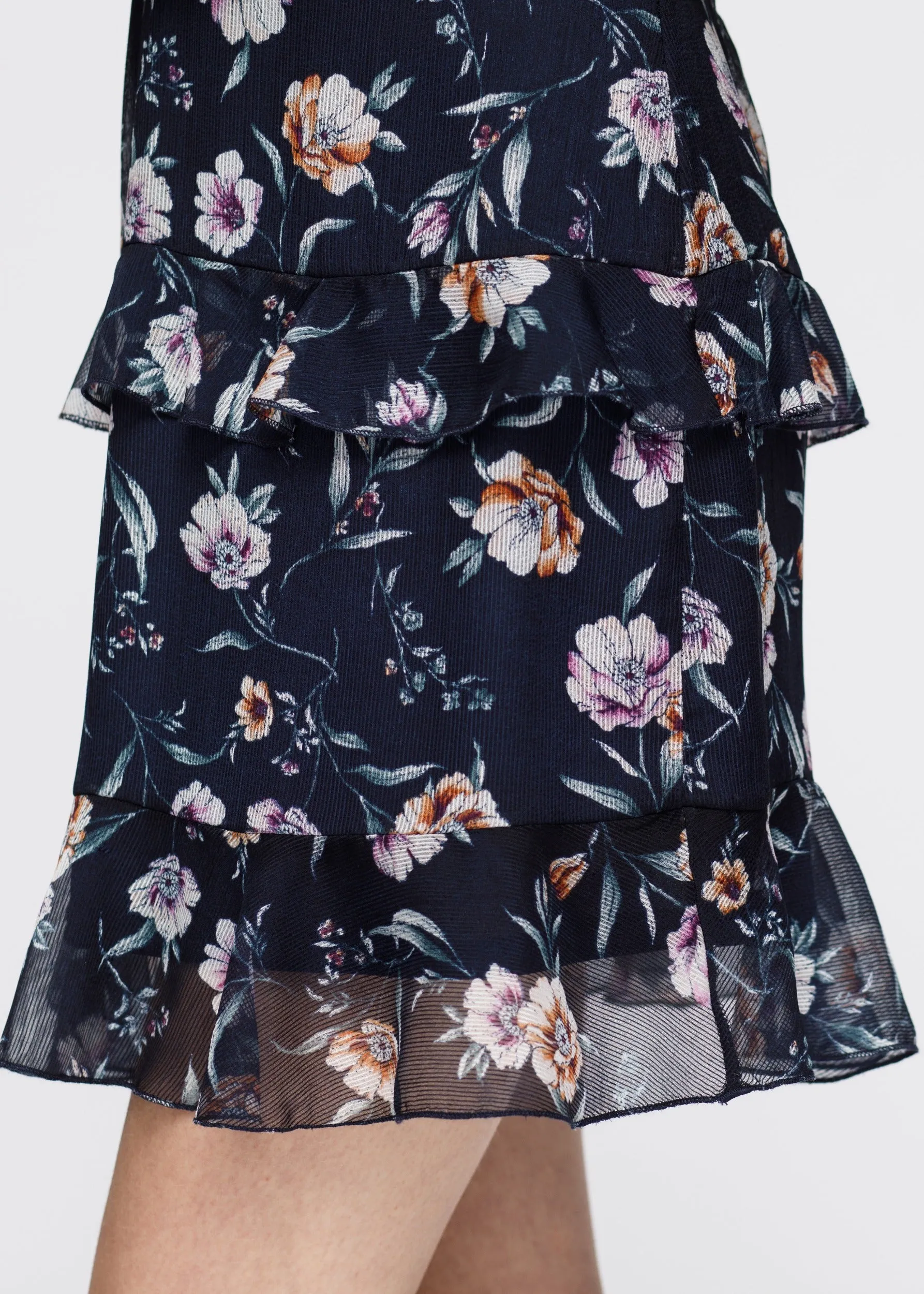 Women's Wax Flower Mini Ruffled Sleeveless Dress