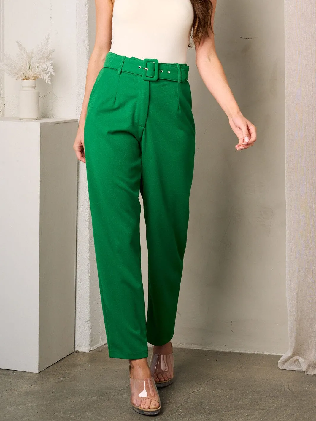 WOMEN'S WIDE LEG BELTED PANTS