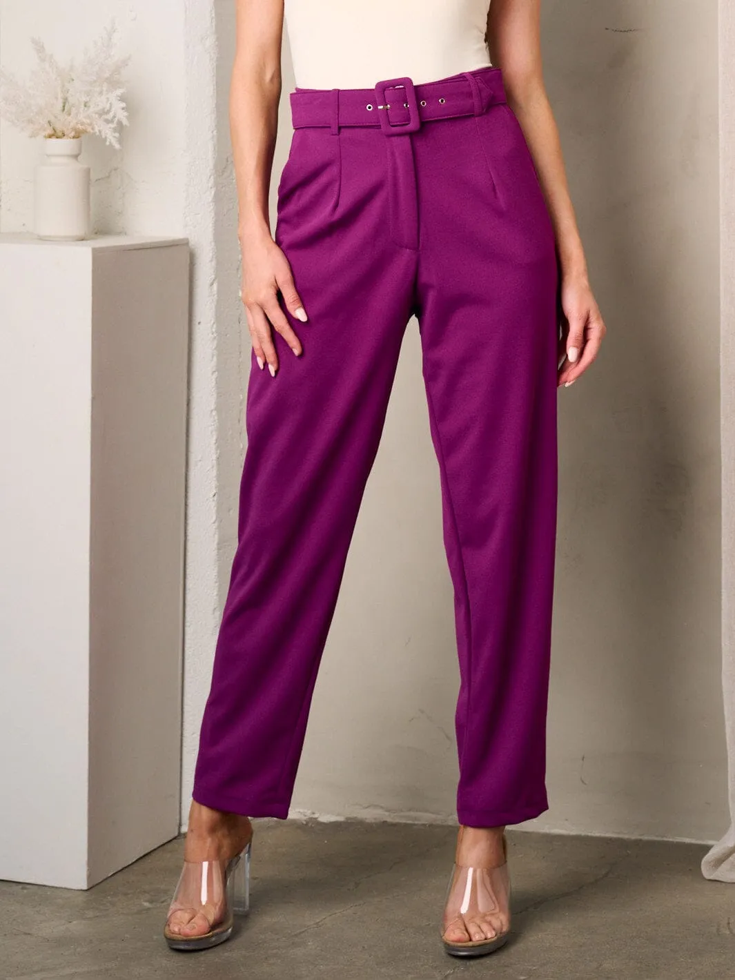 WOMEN'S WIDE LEG BELTED PANTS