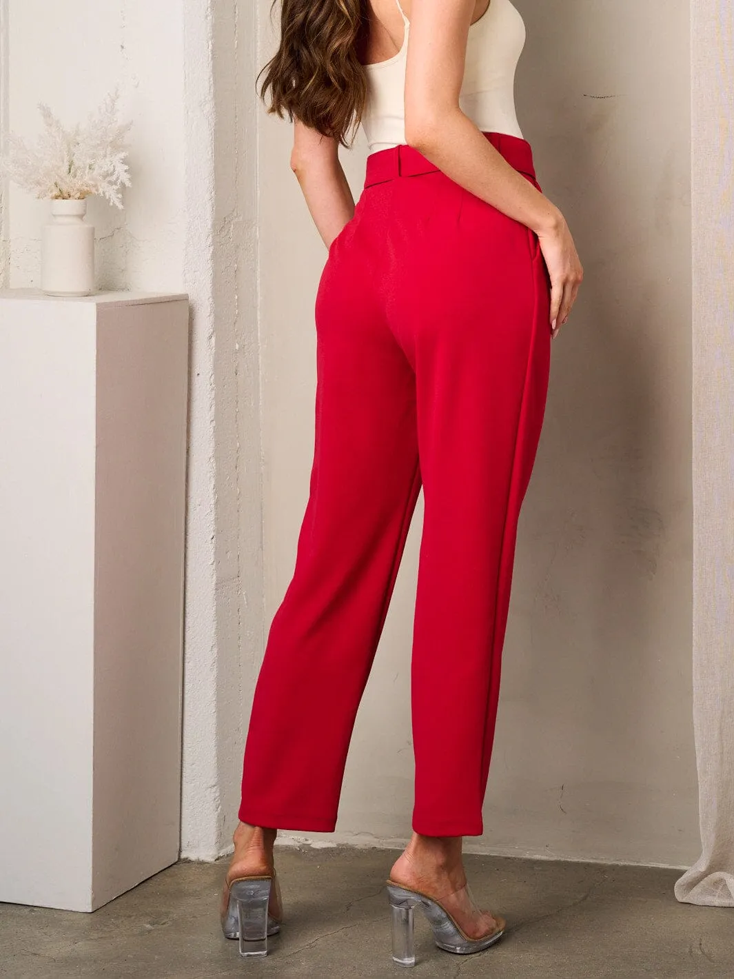 WOMEN'S WIDE LEG BELTED PANTS