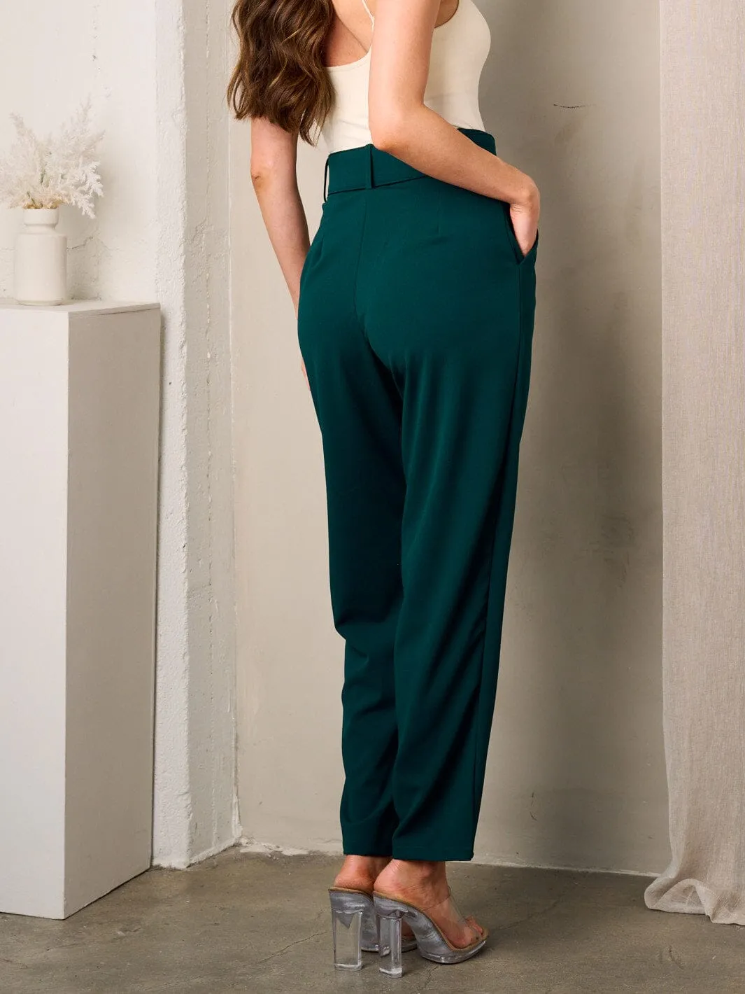 WOMEN'S WIDE LEG BELTED PANTS