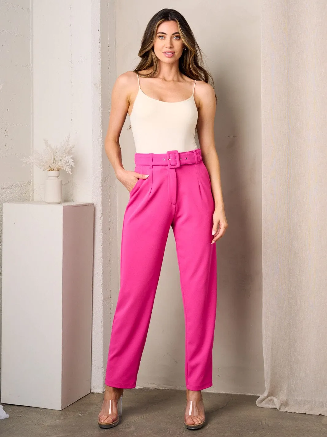WOMEN'S WIDE LEG BELTED PANTS