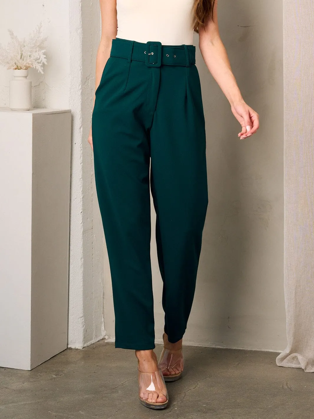 WOMEN'S WIDE LEG BELTED PANTS