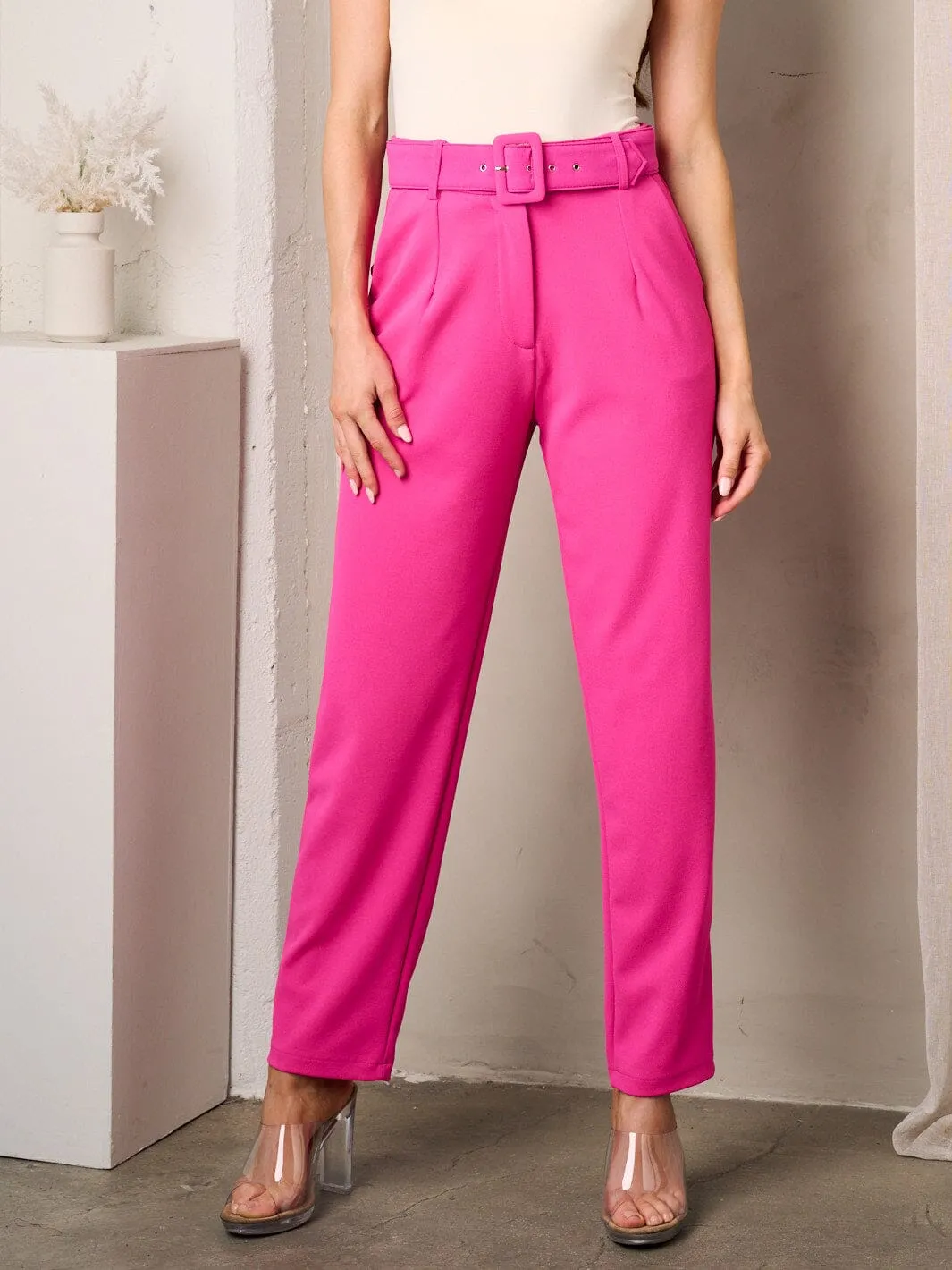 WOMEN'S WIDE LEG BELTED PANTS