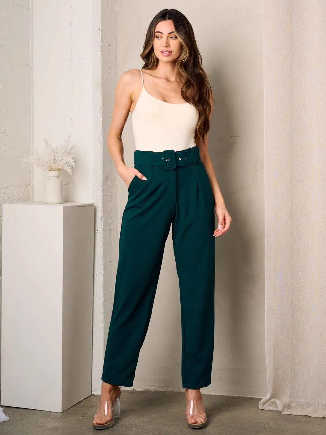 WOMEN'S WIDE LEG BELTED PANTS