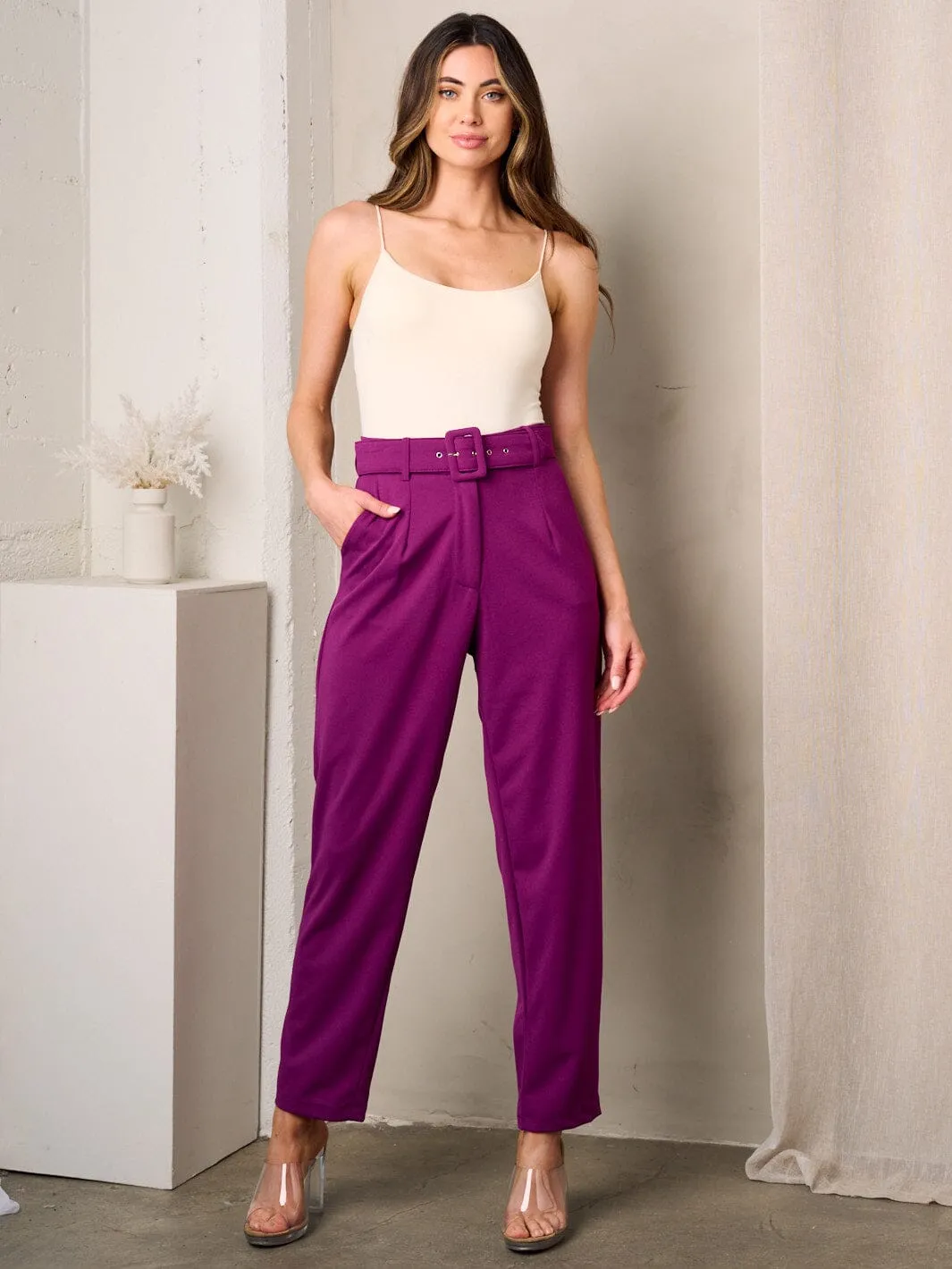 WOMEN'S WIDE LEG BELTED PANTS
