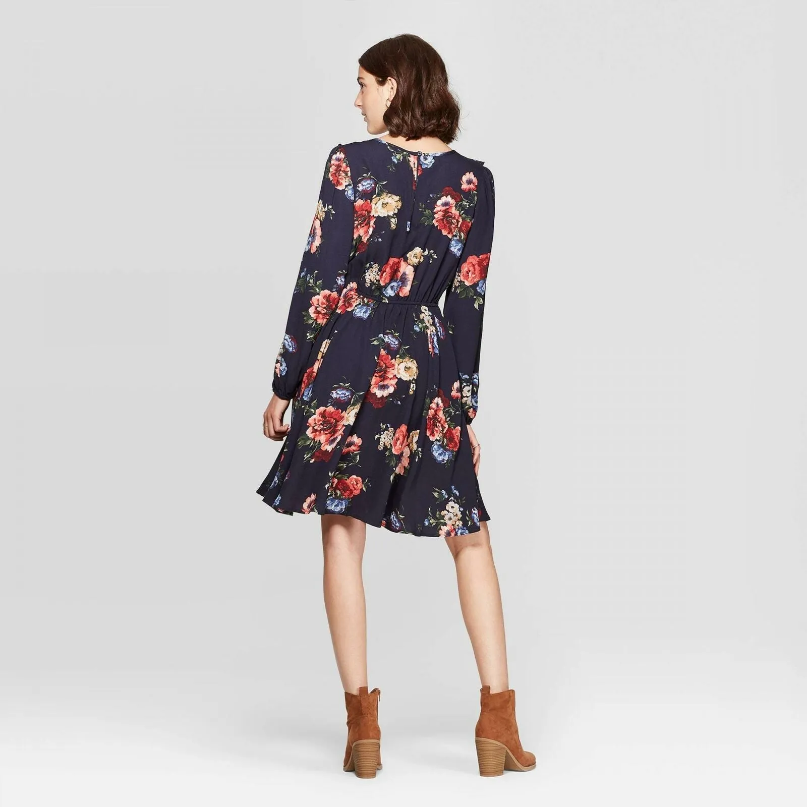 Xhilaration Women's Floral Print Scoop Neck Button Front Mini Dress