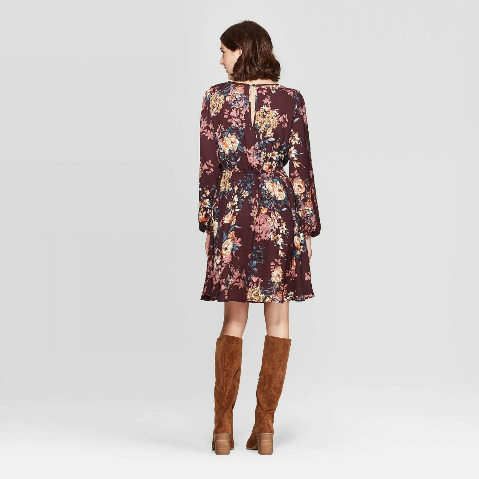 Xhilaration Women's Floral Print Scoop Neck Button Front Mini Dress