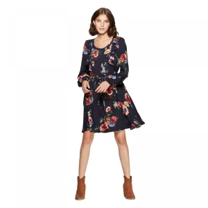 Xhilaration Women's Floral Print Scoop Neck Button Front Mini Dress