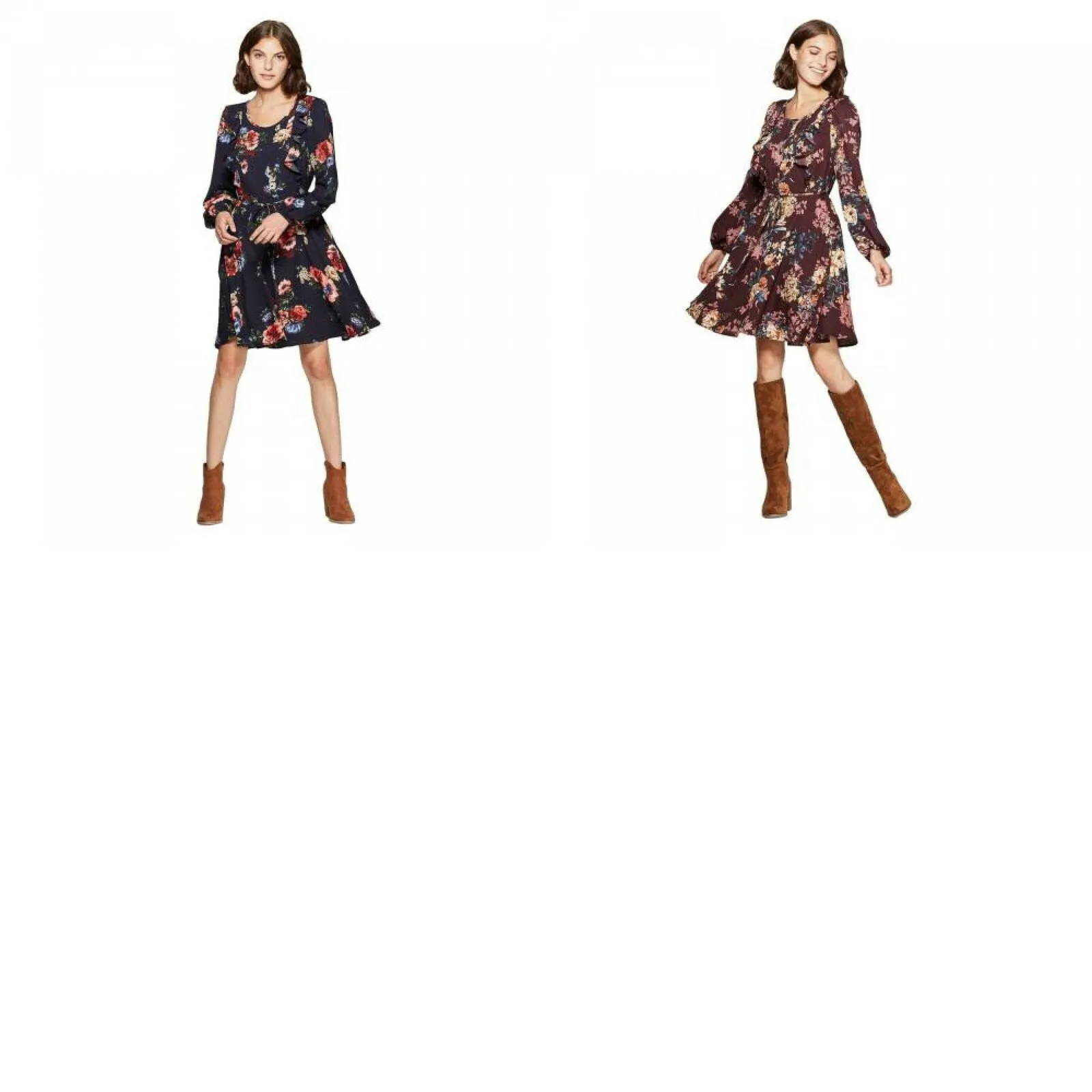 Xhilaration Women's Floral Print Scoop Neck Button Front Mini Dress