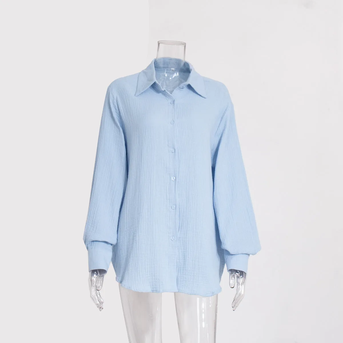 XIEYINSHE Cross-border pure cotton crepe shirt Europe and America New summer new women's comfortable loose temperament elegant polo shirt