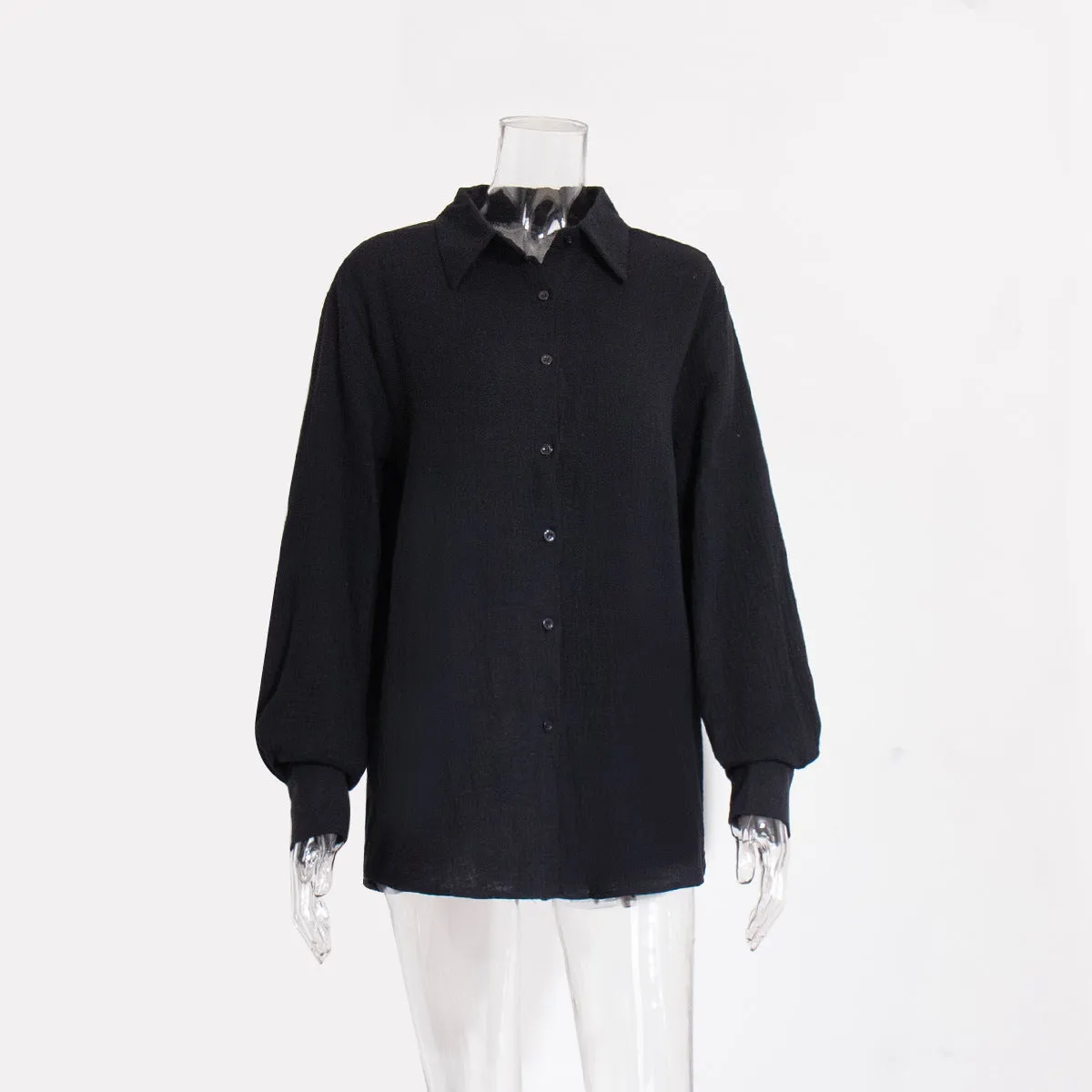 XIEYINSHE Cross-border pure cotton crepe shirt Europe and America New summer new women's comfortable loose temperament elegant polo shirt