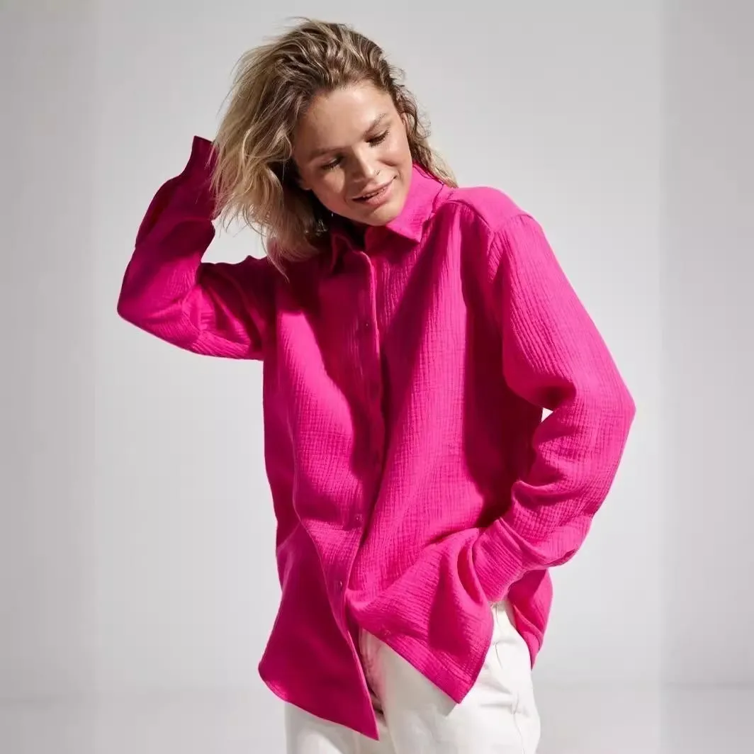 XIEYINSHE Cross-border pure cotton crepe shirt Europe and America New summer new women's comfortable loose temperament elegant polo shirt