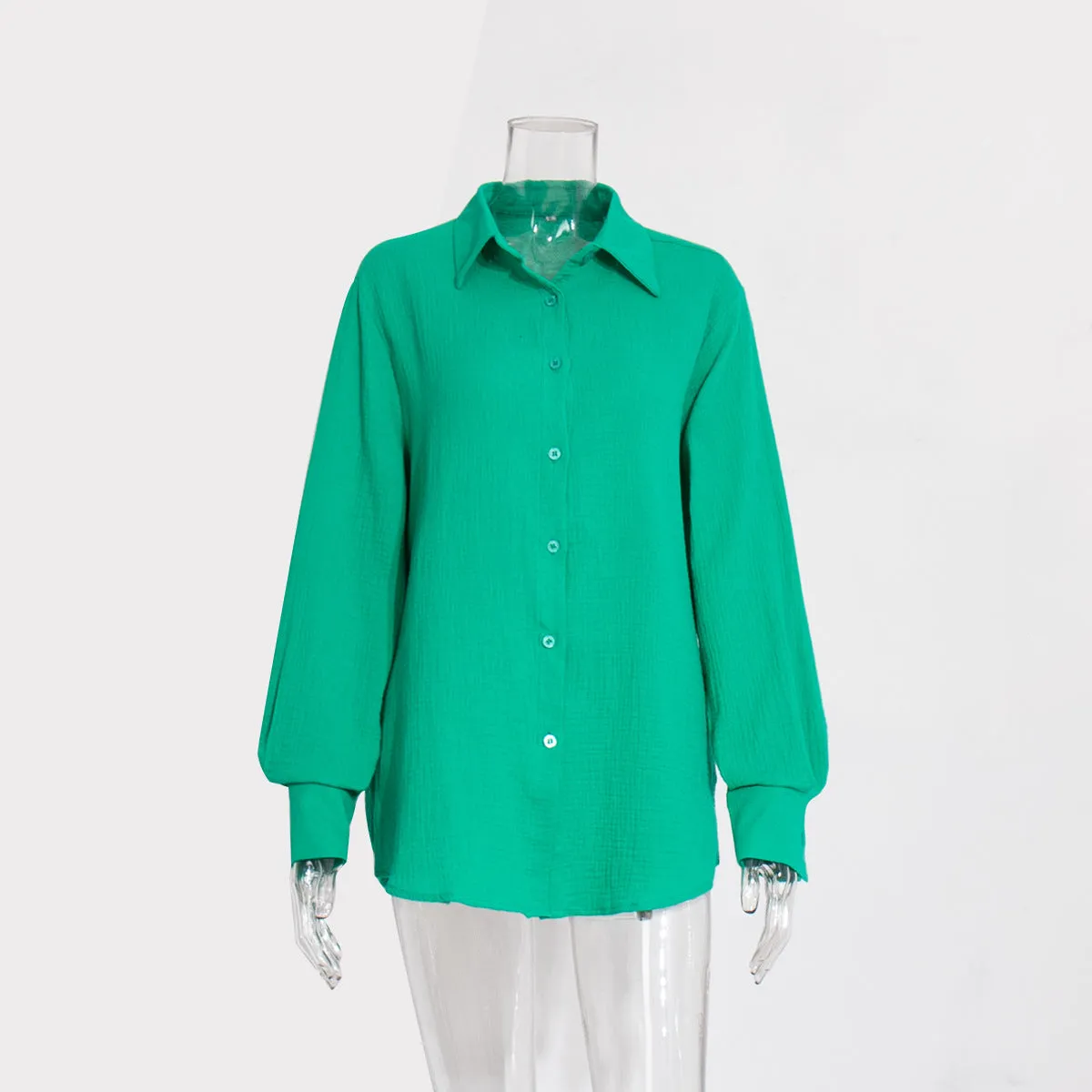 XIEYINSHE Cross-border pure cotton crepe shirt Europe and America New summer new women's comfortable loose temperament elegant polo shirt
