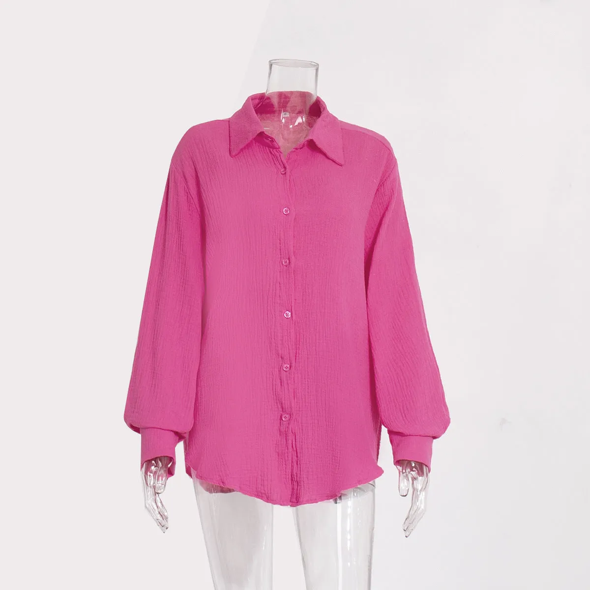 XIEYINSHE Cross-border pure cotton crepe shirt Europe and America New summer new women's comfortable loose temperament elegant polo shirt