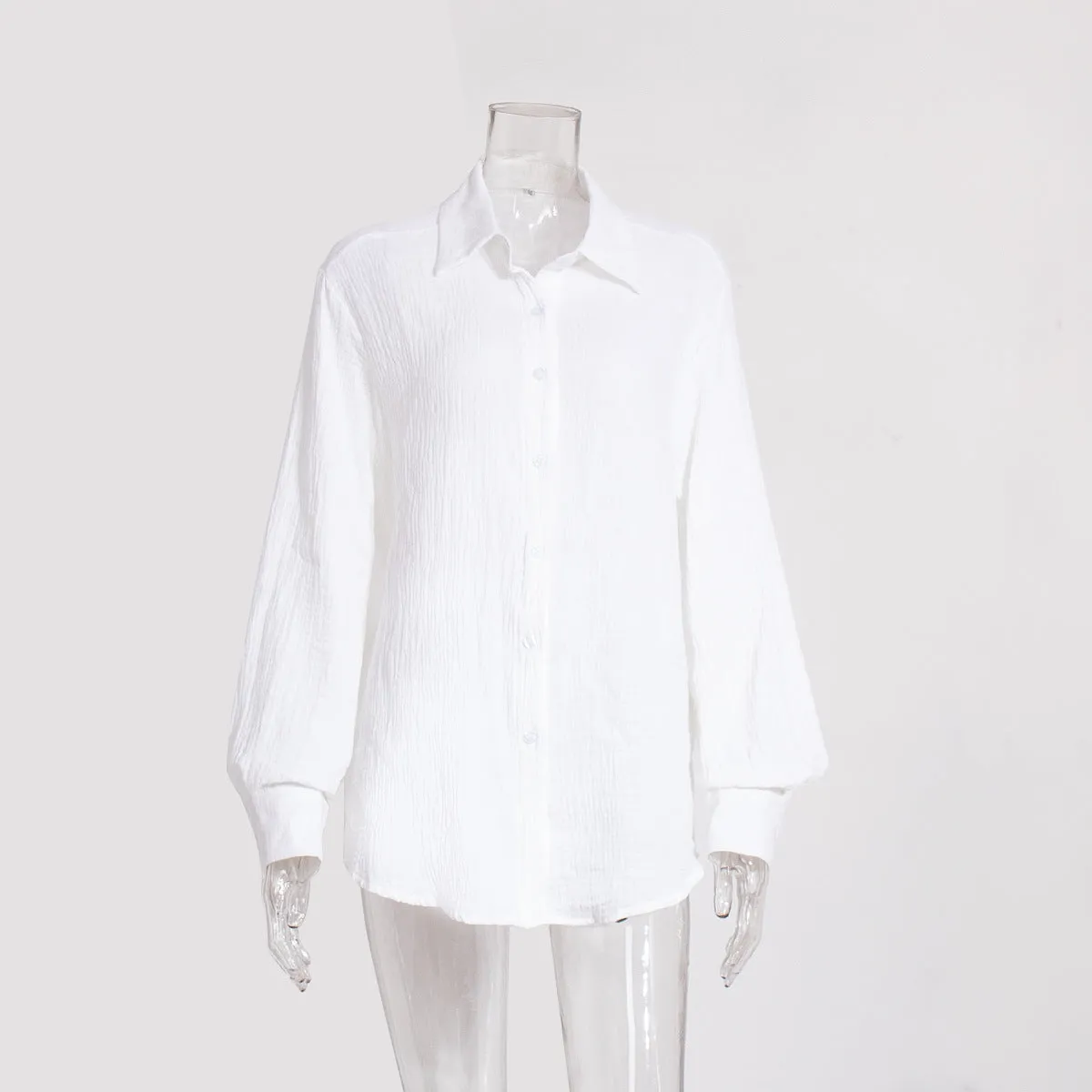 XIEYINSHE Cross-border pure cotton crepe shirt Europe and America New summer new women's comfortable loose temperament elegant polo shirt
