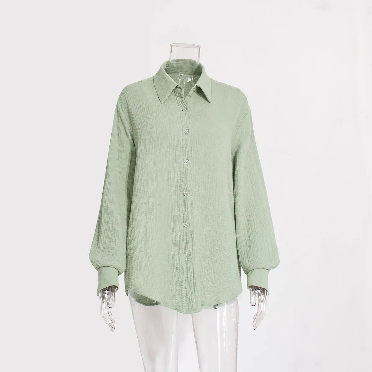 XIEYINSHE Cross-border pure cotton crepe shirt Europe and America New summer new women's comfortable loose temperament elegant polo shirt