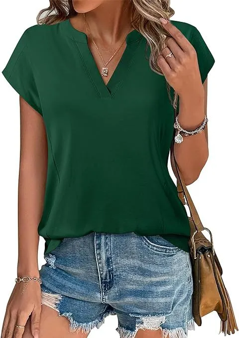 XIEYINSHE  Cross Border Women's   Spring/Summer Solid Color and V-neck Casual Loose Short Sleeves T-shirt