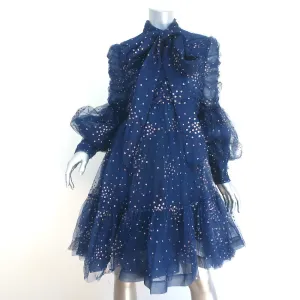 Zimmermann Tie-Neck Ruched Mini Dress Rhythm Navy Glitter Tulle Size 3